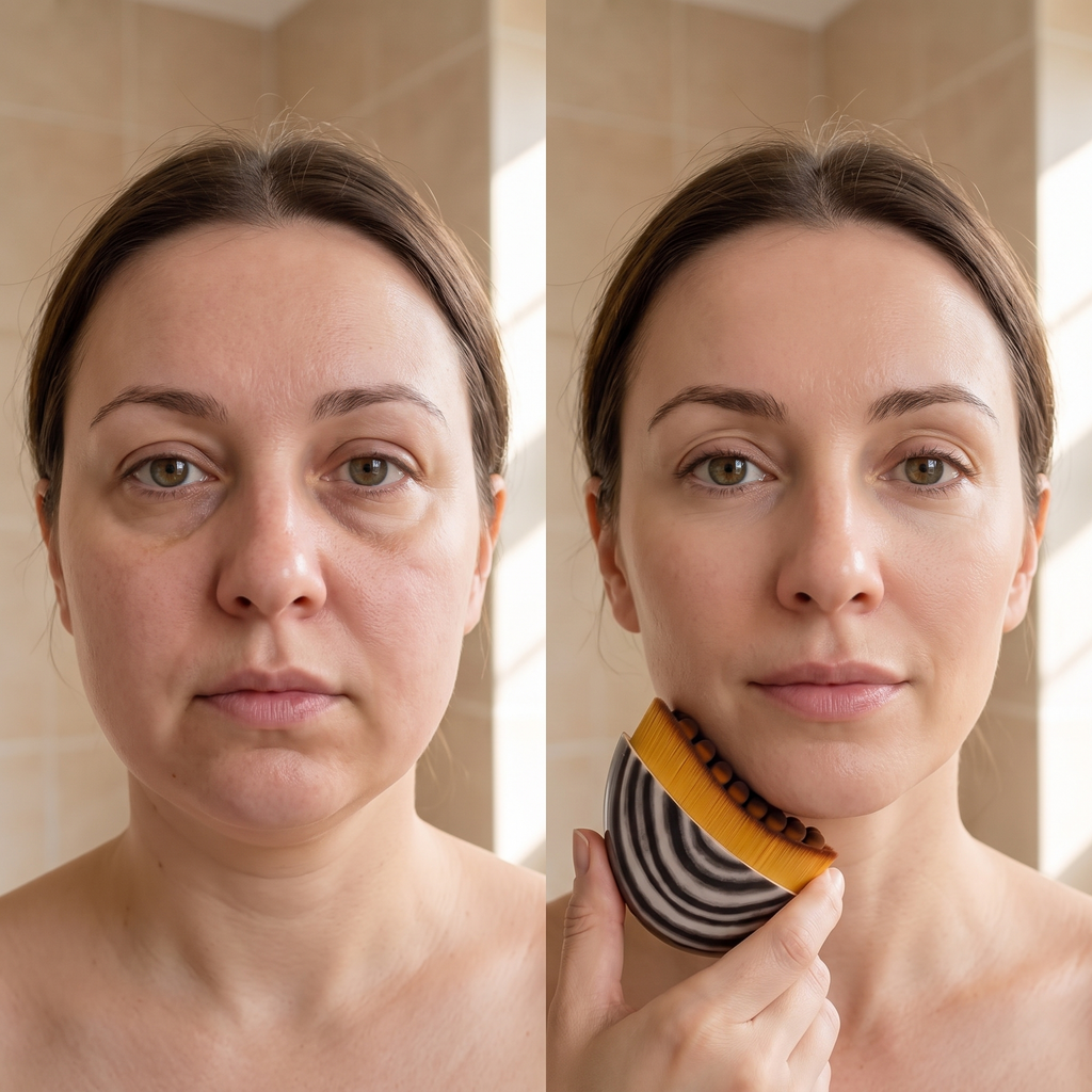 Avant apres utilisation du masseur Lynfa visage degonfle
