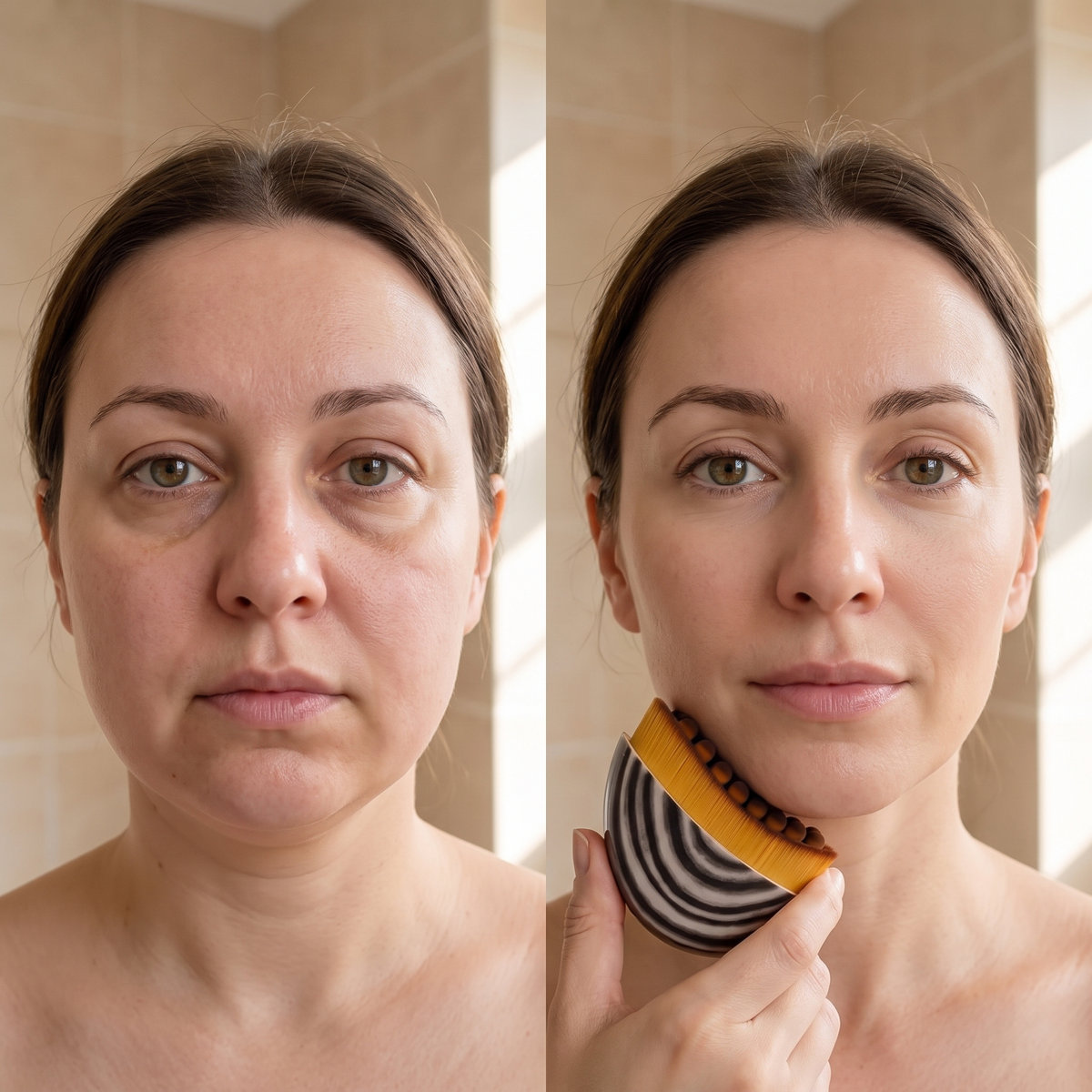 Avant apres utilisation du masseur Lynfa visage degonfle